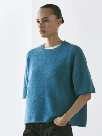 Maglione a maniche corte in maglia mista alpaca
