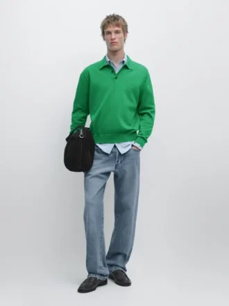 Maglione con collo a polo in maglia di cotone