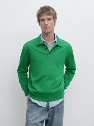 Maglione con collo a polo in maglia di cotone