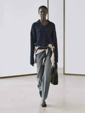 Maglione con collo a polo in maglia mista cotone