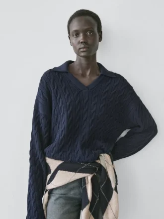 Maglione con collo a polo in maglia mista cotone