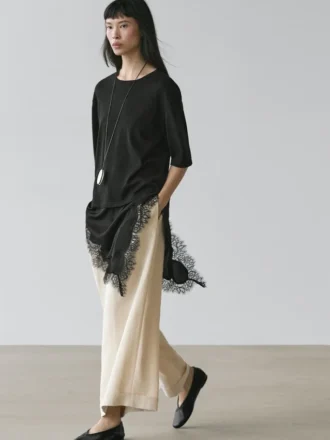 Maglione con dettagli in pizzo a contrasto