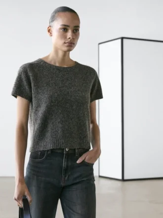 Maglione corto in maglia di alpaca e lana