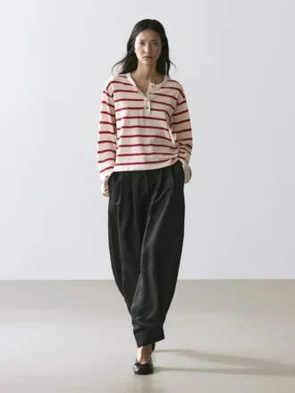 Maglione Henley in maglia di cotone a righe