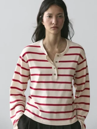 Maglione Henley in maglia di cotone a righe