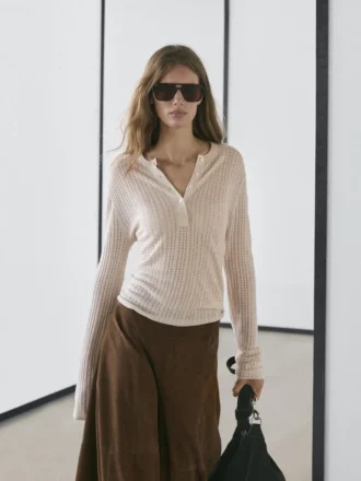 Maglione Henley in misto lana con ricami