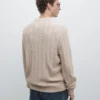 Maglione in maglia a trecce 100% cotone con collo rotondo