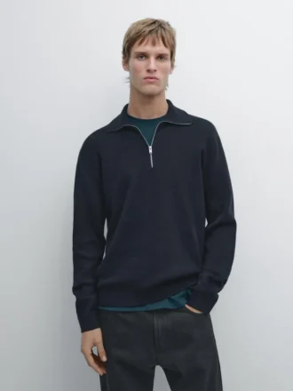 Maglione in maglia di cotone con collo alto e zip