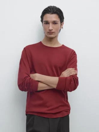 Maglione in maglia di cotone con collo rotondo