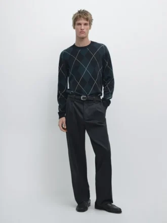 Maglione in maglia di cotone con dettaglio a rombi