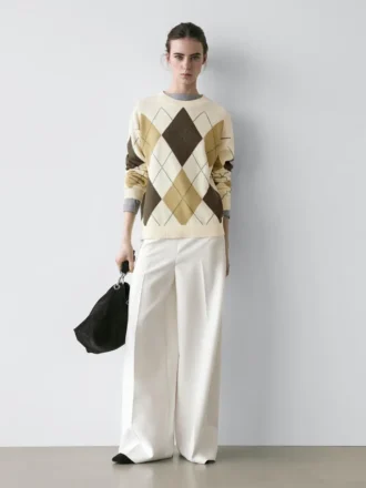 Maglione in maglia di cotone con dettaglio a rombi