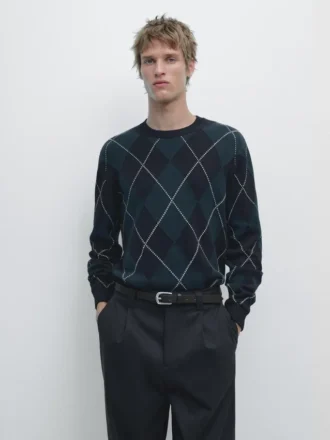 Maglione in maglia di cotone con dettaglio a rombi