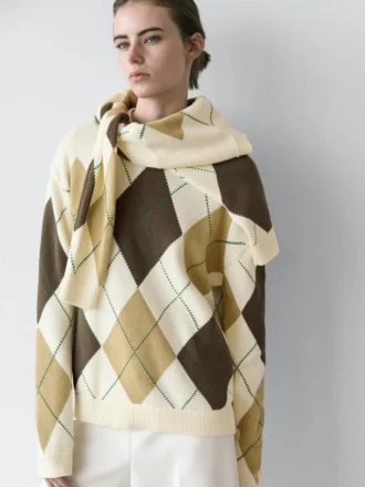 Maglione in maglia di cotone con dettaglio a rombi