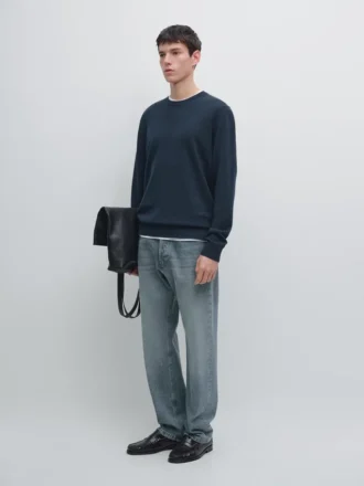 Maglione in maglia di cotone e lana con collo a giro