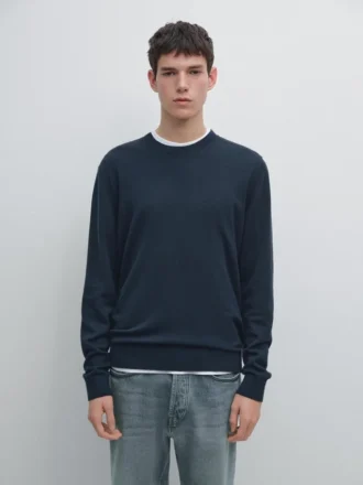 Maglione in maglia di cotone e lana con collo a giro