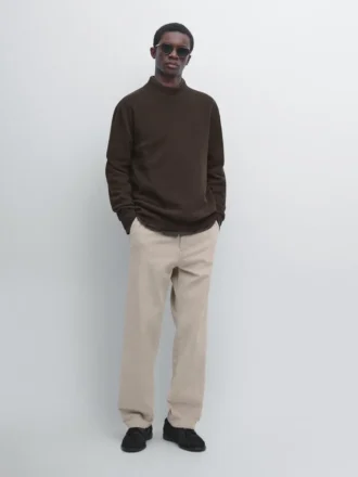 Maglione in maglia mista cotone con finto collo alto