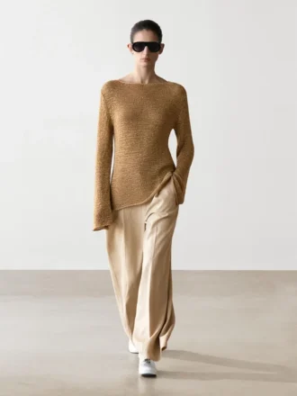 Maglione in maglia mista cotone con scollo a barchetta