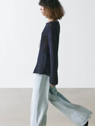 Maglione in maglia mista cotone con scollo a barchetta