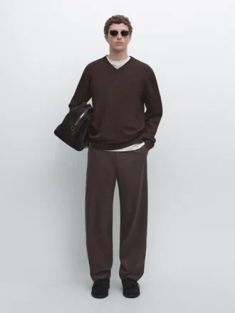 Maglione in maglia mista cotone con scollo a V