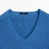 Maglione in maglia mista cotone con scollo a V