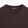 Maglione in maglia mista cotone con scollo a V