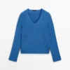 Maglione in maglia mista cotone con scollo a V