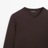 Maglione in maglia mista cotone con scollo a V
