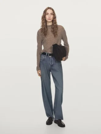 Maglione in maglia mista lana con finto collo alto