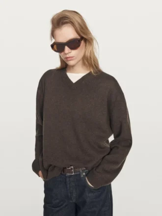 Maglione oversize a V in maglia