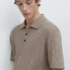 Maglione polo a trecce in misto cotone