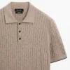 Maglione polo a trecce in misto cotone