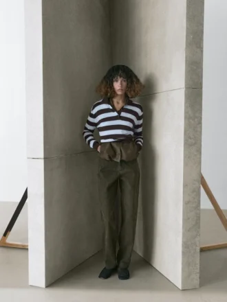 Maglione polo in maglia a righe di cotone