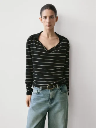 Maglione polo in maglia a righe di cotone