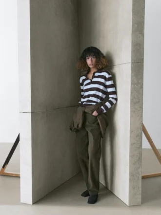 Maglione polo in maglia a righe di cotone