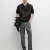 Maglione polo in maglia con strisce a contrasto