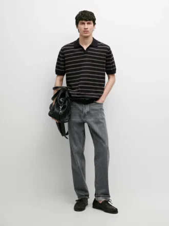 Maglione polo in maglia con strisce a contrasto