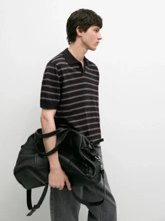 Maglione polo in maglia con strisce a contrasto