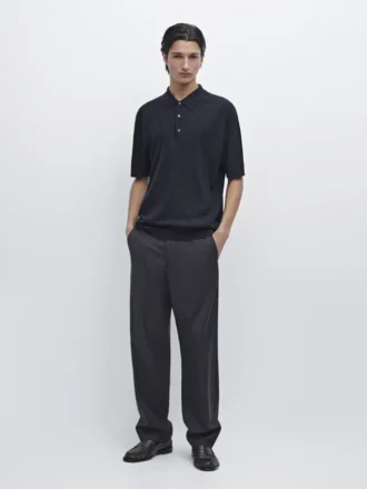 Maglione polo in maglia di lana merino