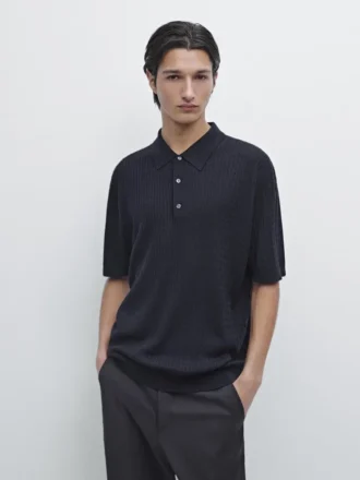 Maglione polo in maglia di lana merino