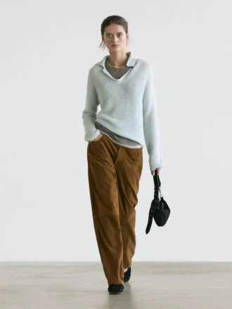 Maglione polo in maglia mista alpaca