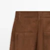 Pantaloni a gamba larga in pelle scamosciata con tasche