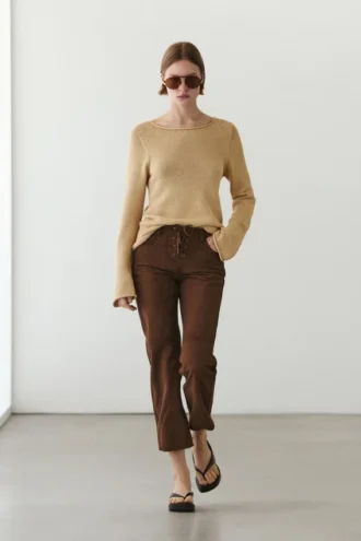 Pantaloni corti in pelle scamosciata con coulisse
