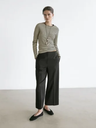 Pantaloni cropped a gamba larga in lana elasticizzata