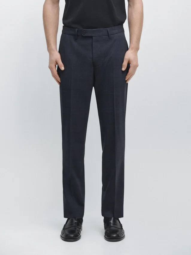 Pantaloni da completo a quadri in misto lana leggera Pantaloni da completo a quadri in misto lana leggera