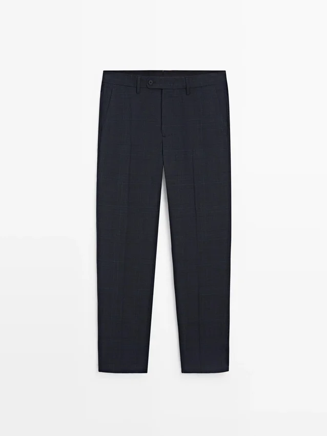 Pantaloni da completo a quadri in misto lana leggera Pantaloni da completo a quadri in misto lana leggera