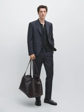 Pantaloni da completo in lana fresca a righe