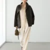 Parka a mantella in pelle nappa con tasche