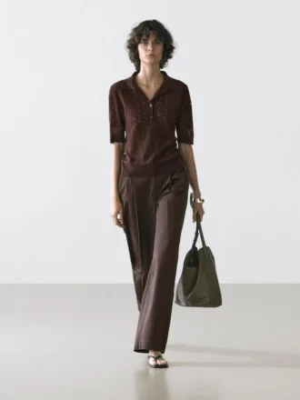 Polo a maniche corte in maglia mista lana