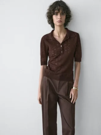 Polo a maniche corte in maglia mista lana