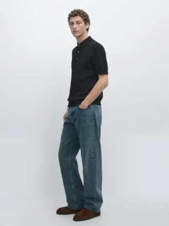 Polo in maglia a trecce 100% cotone